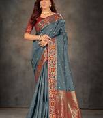 Grey woven banarasi silk saree with blouse