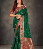 Green woven banarasi silk saree with blouse