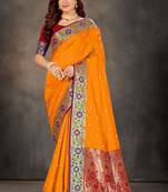 Mustard woven banarasi silk saree with blouse