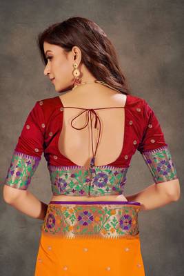 Mustard woven banarasi silk saree with blouse 5