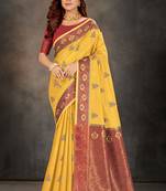 Yellow woven cotton silk saree with blouse