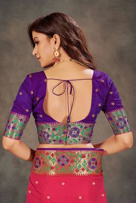 Pink woven banarasi silk saree with blouse 5