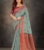 Grey woven cotton silk saree with blouse