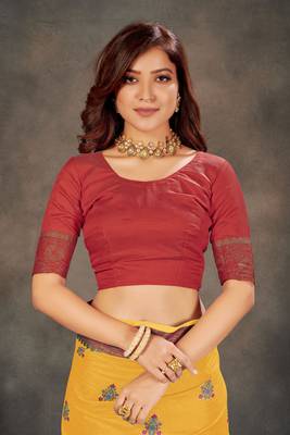Yellow woven cotton silk saree with blouse 4