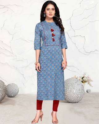 Blue printed cotton ethnic-kurtis 1