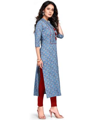 Blue printed cotton ethnic-kurtis 3