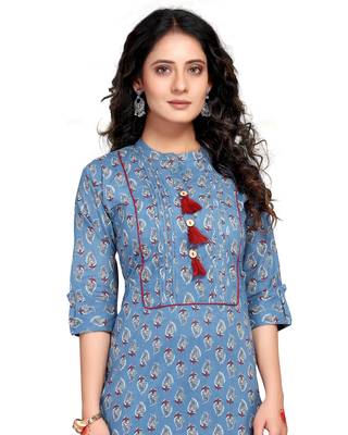 Blue printed cotton ethnic-kurtis 5