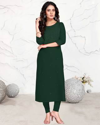 Dark-green printed rayon ethnic-kurtis 1