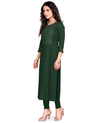 Dark-green printed rayon ethnic-kurtis 3