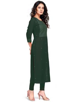Dark-green printed rayon ethnic-kurtis 4