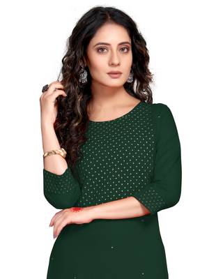 Dark-green printed rayon ethnic-kurtis 5