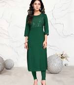Dark-green printed rayon ethnic-kurtis