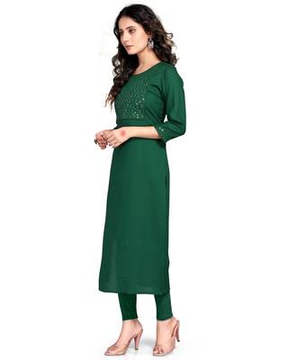 Dark-green printed rayon ethnic-kurtis 3
