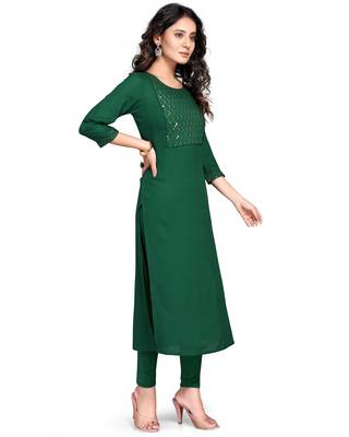 Dark-green printed rayon ethnic-kurtis 4