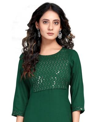Dark-green printed rayon ethnic-kurtis 5