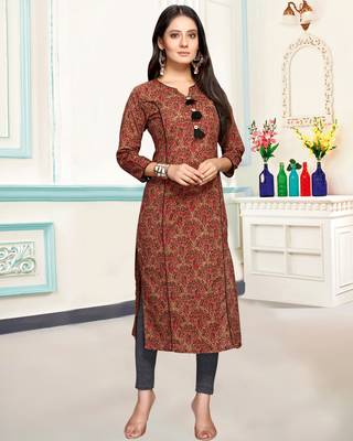 Maroon printed cotton ethnic-kurtis 1