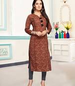 Maroon printed cotton ethnic-kurtis