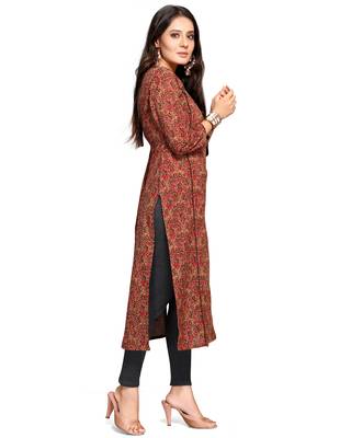 Maroon printed cotton ethnic-kurtis 3