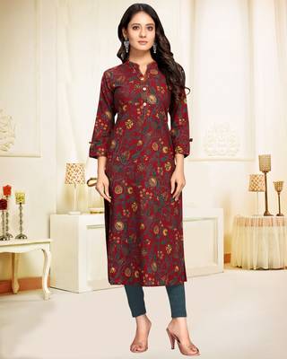 Maroon printed cotton ethnic-kurtis 1