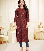 Maroon printed cotton ethnic-kurtis