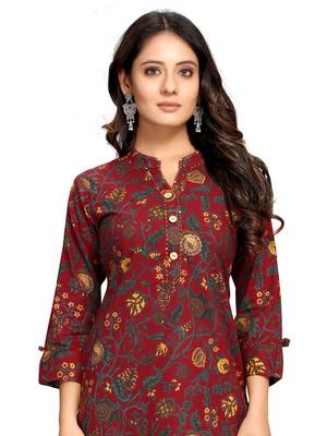 Maroon printed cotton ethnic-kurtis 2