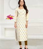 Beige printed cotton ethnic-kurtis