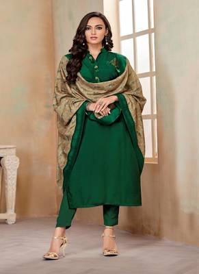 Dark-green fancy cotton salwar 1