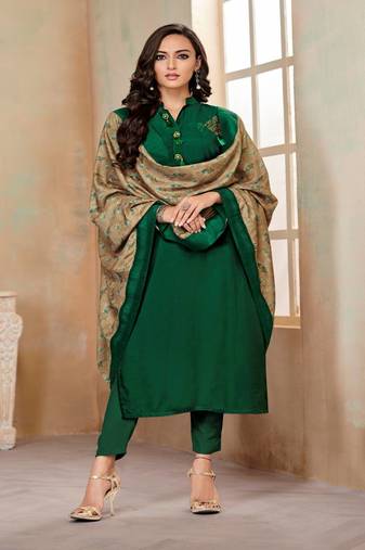 Dark-green fancy cotton salwar