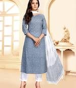 Grey printed cotton ethnic-kurtis