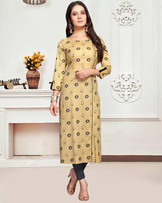 Beige printed rayon ethnic-kurtis 1