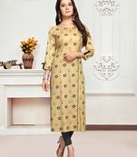 Beige printed rayon ethnic-kurtis