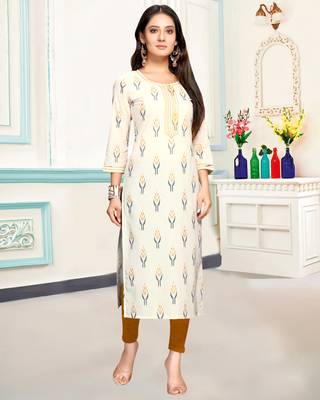 Off-white printed cotton ethnic-kurtis 1