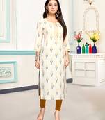 Off-white printed cotton ethnic-kurtis