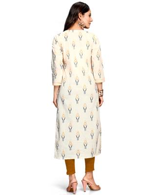 Off-white printed cotton ethnic-kurtis 2