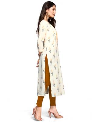 Off-white printed cotton ethnic-kurtis 3