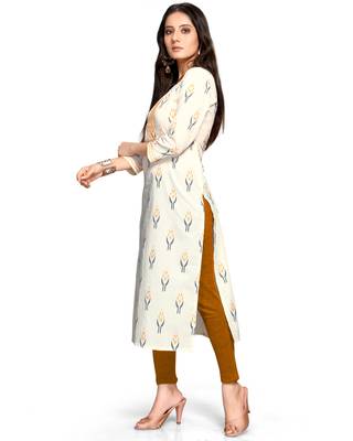 Off-white printed cotton ethnic-kurtis 4