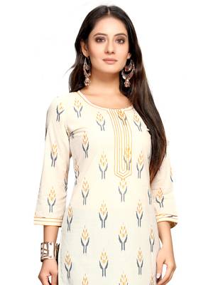 Off-white printed cotton ethnic-kurtis 5