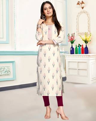 Off-white printed cotton ethnic-kurtis 1