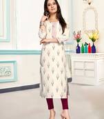 Off-white printed cotton ethnic-kurtis