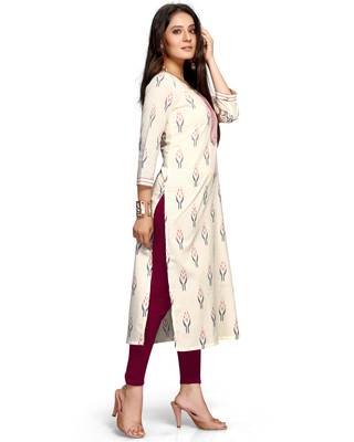 Off-white printed cotton ethnic-kurtis 3