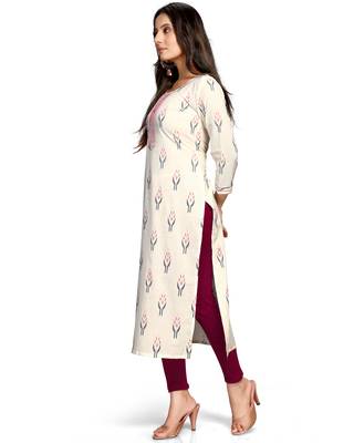 Off-white printed cotton ethnic-kurtis 4