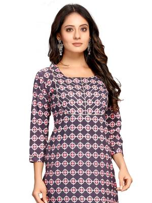 Grey printed cotton ethnic-kurtis 2