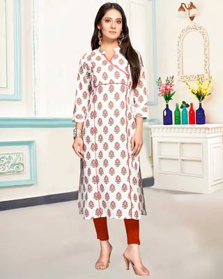 White printed cotton ethnic-kurtis 1