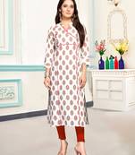 White printed cotton ethnic-kurtis