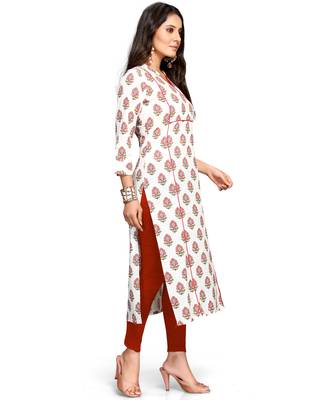White printed cotton ethnic-kurtis 4