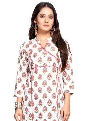 White printed cotton ethnic-kurtis 5