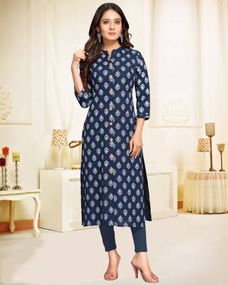 Navy-blue printed cotton ethnic-kurtis 1