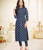 Navy-blue printed cotton ethnic-kurtis