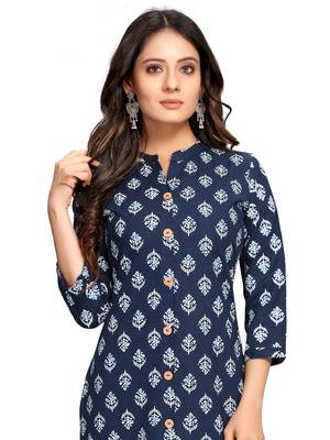 Navy-blue printed cotton ethnic-kurtis 2