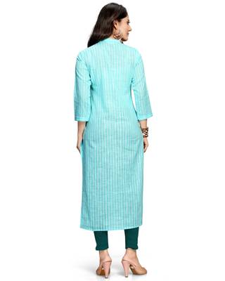 Sky-blue printed cotton ethnic-kurtis 2